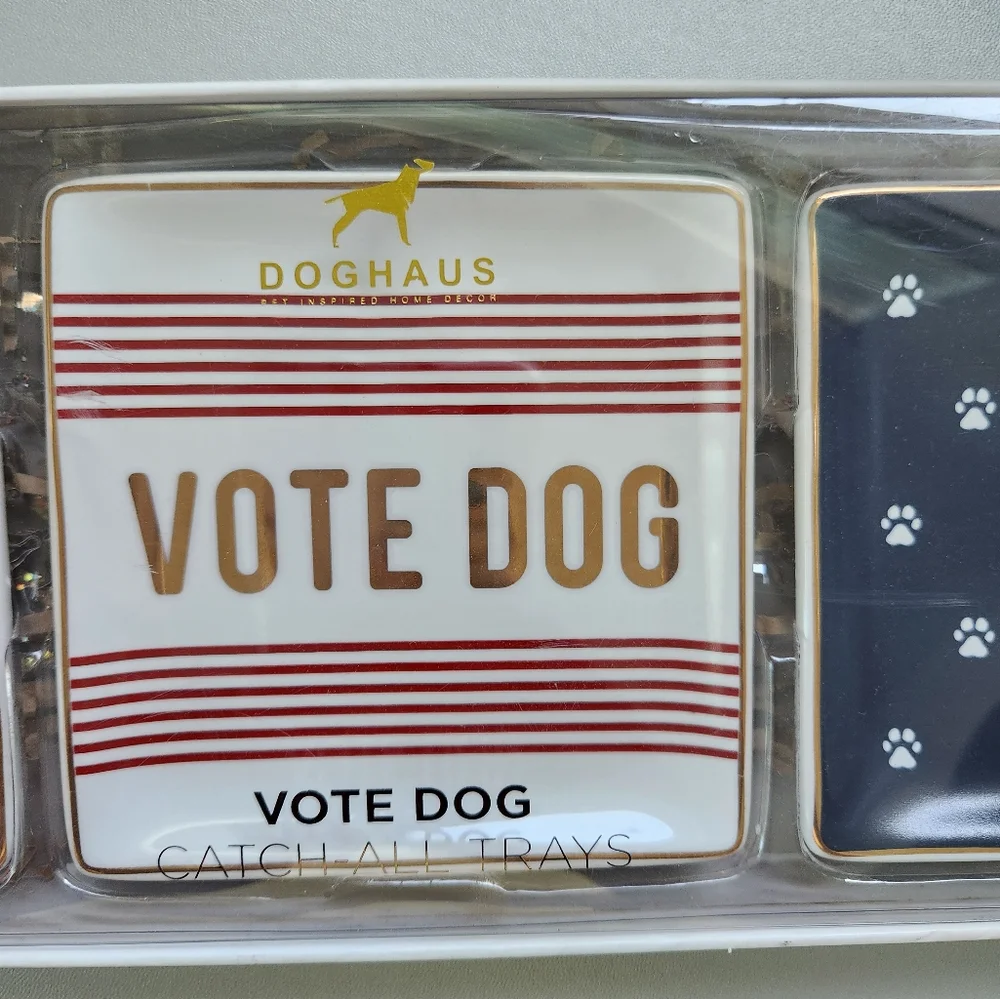 DOGHAUS Vote Dog Set of 3 Catch-All Trays Trinket Jewelry Keys Red White Blue